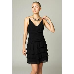 Vintage Kay Unger New York 100% Silk Black Ruffle Party Dress Spaghetti Strap 2